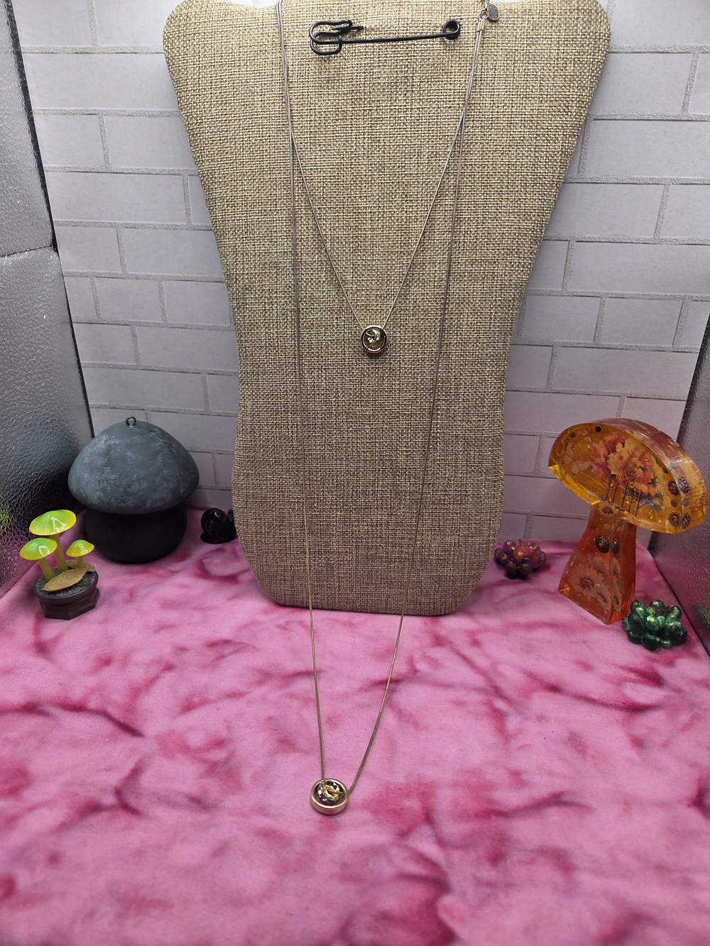 1070. Express Gold-Tone Double Layer Necklace with Circular Pendant